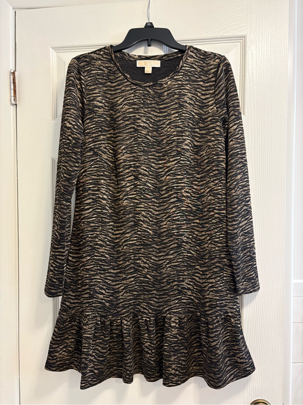 Michael Kors Women's Tiger Jacquard Flounce Dress Medium